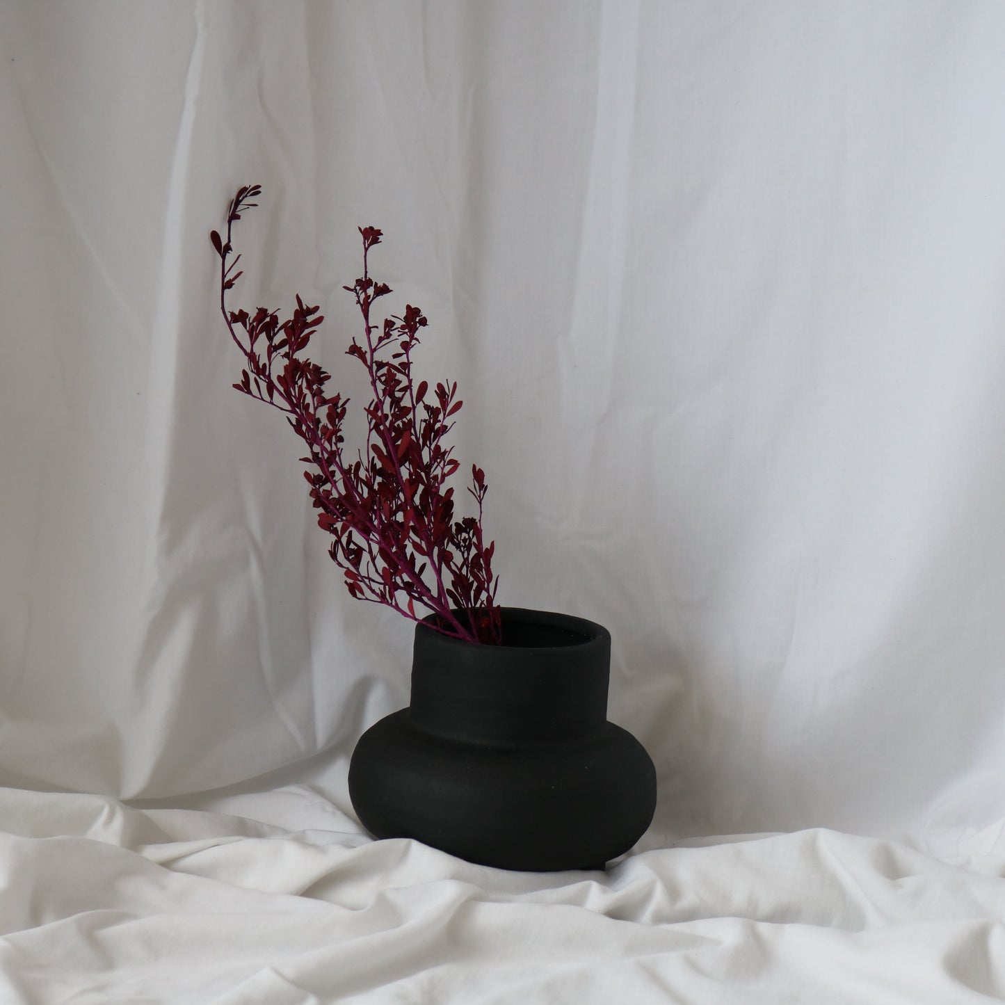 ceramic black vase styled with dried flowers. Perfect for styling. 